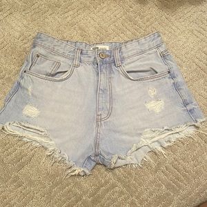 Zara Washed Distressed Denim Shorts